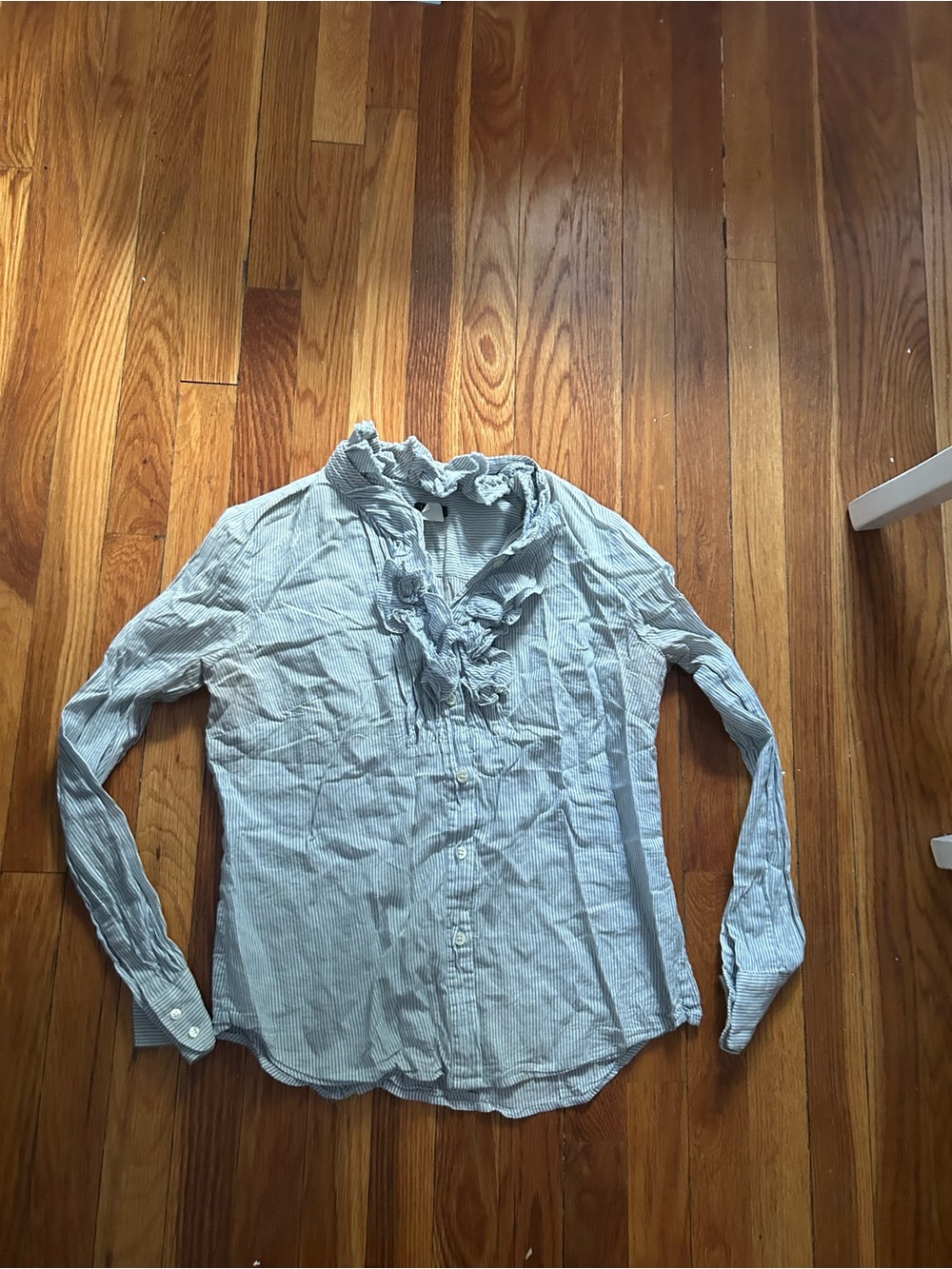J. Crew Light Blue Striped Long-Sleeve Ruffle Button-Down Shirt